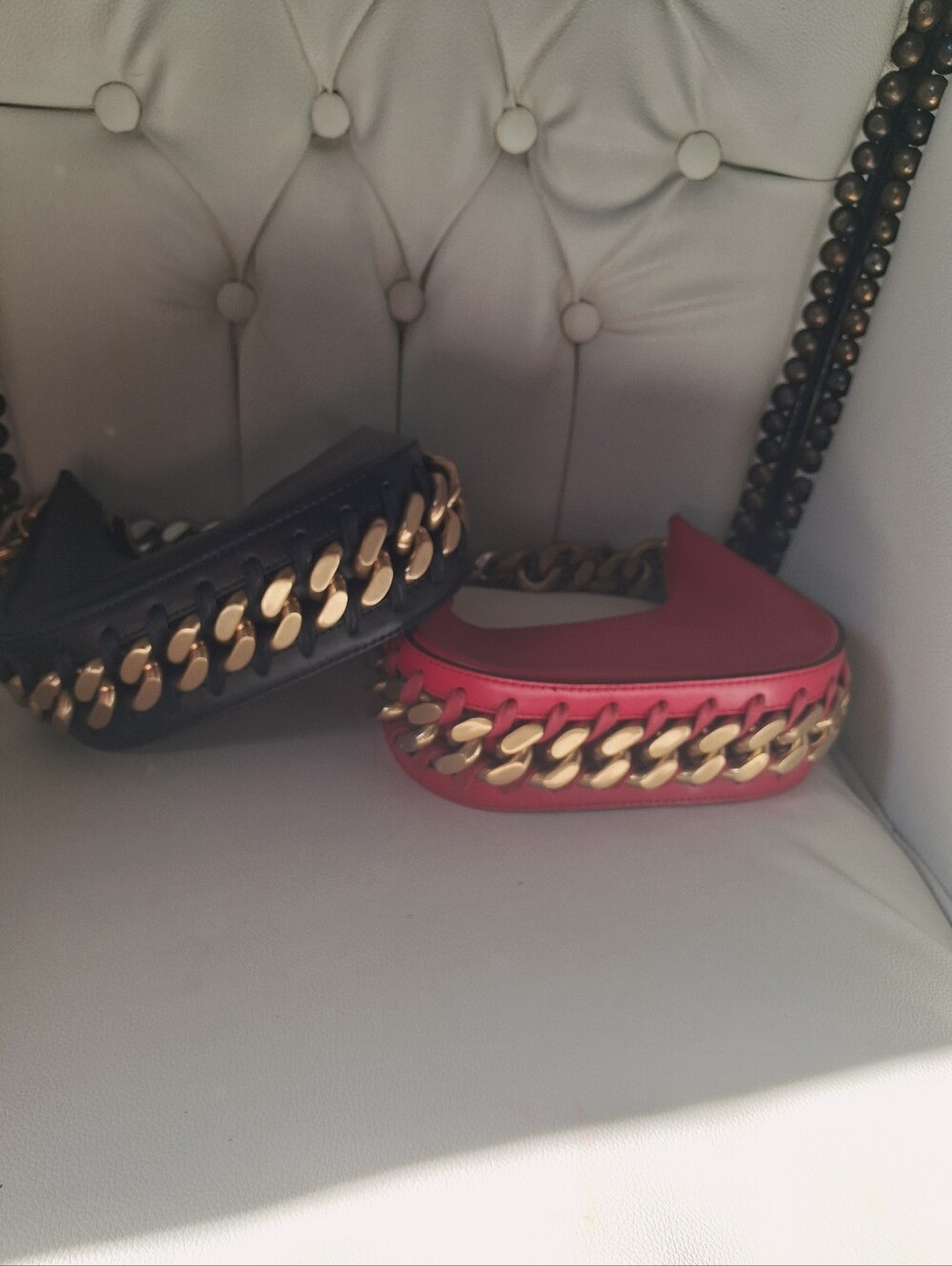 Chain-Trim Leather Shoulder Bags - Choose Either Black Or Red